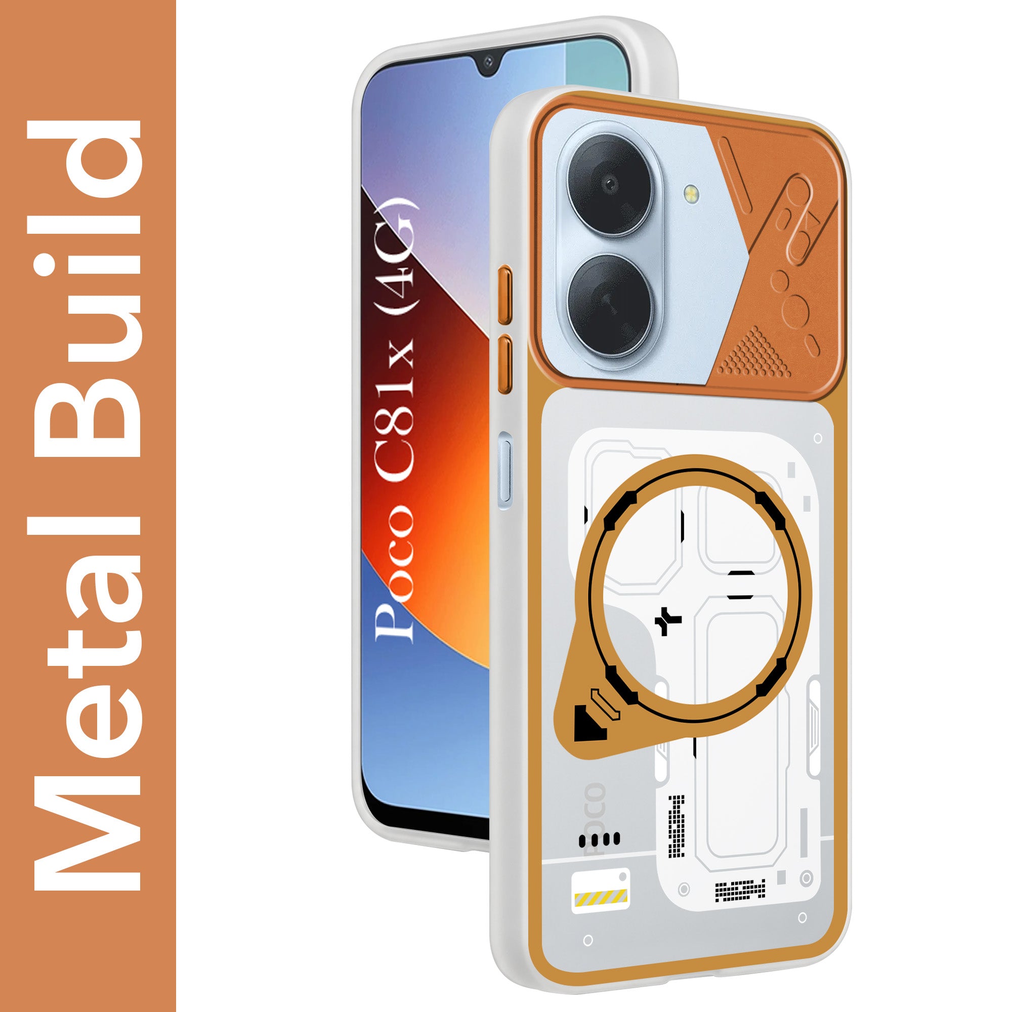 For Poco C81x Metallic Back Cover Case (Metallic Camera Protection & Buttons | Translucent Milky Shade | Hard Polycarbonate)