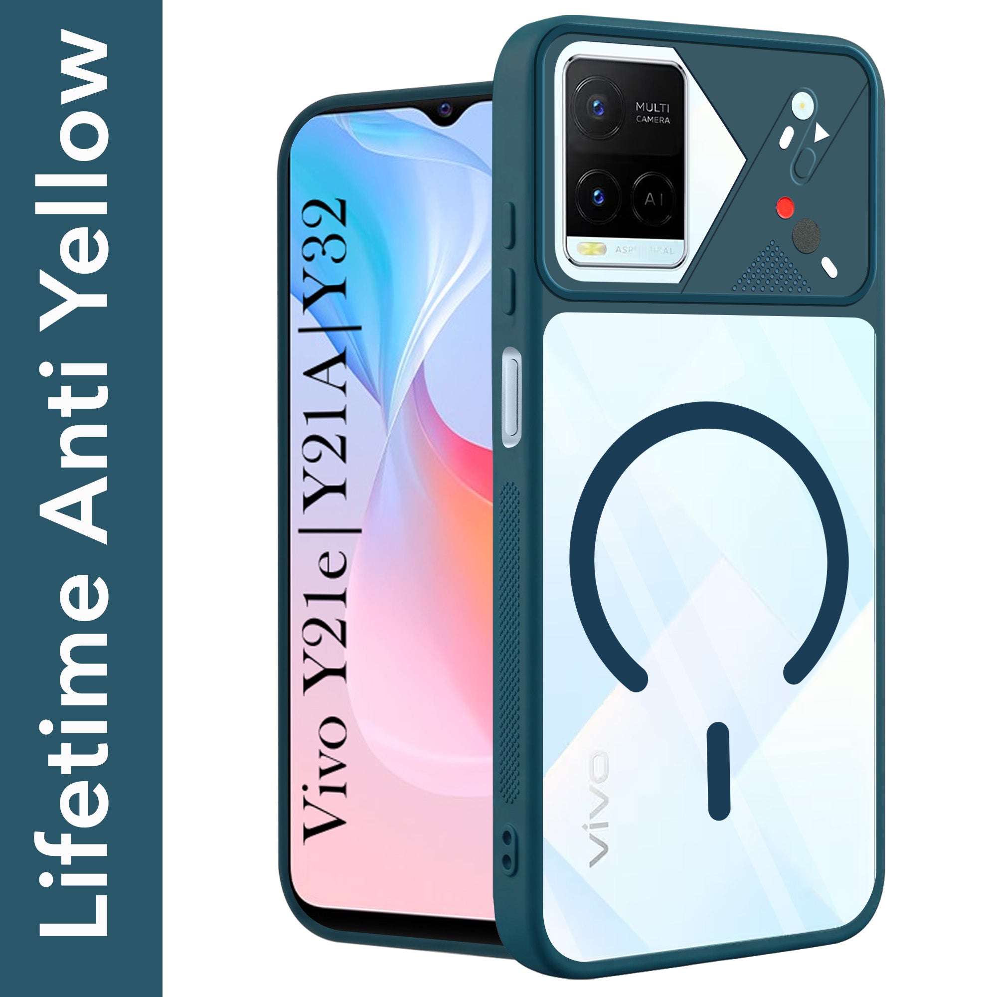 For Vivo Y21e | Vivo Y21A | Vivo Y32 Back Cover Case Lifetime Anti-Yellow Clear (Camera Protection | Side Grip | Wireless MagSafe Compatible)
