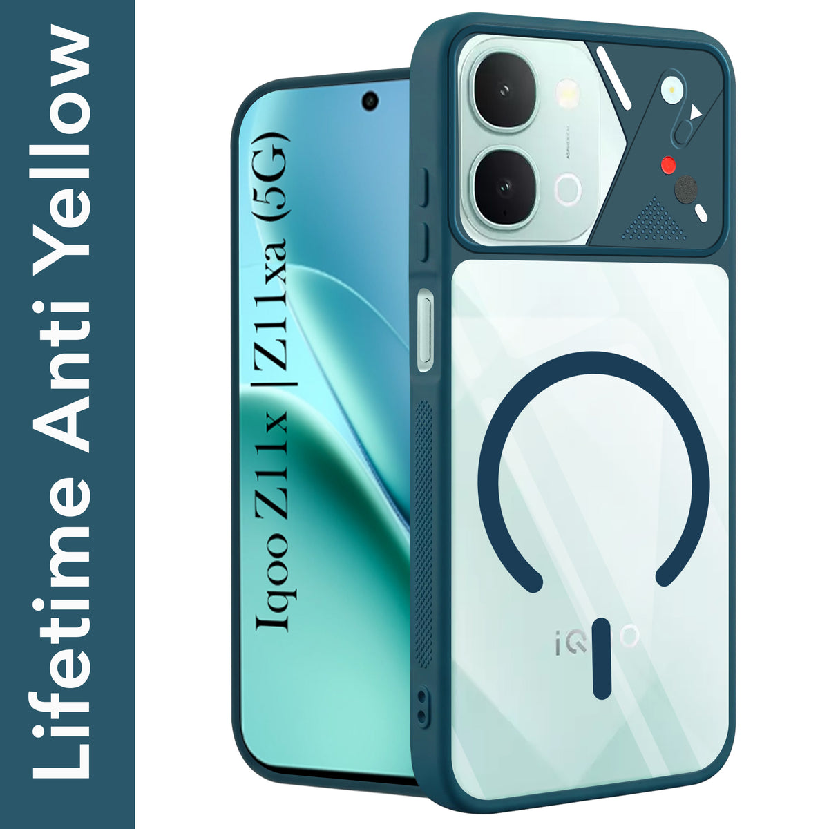 For iQOO Z11x | iQOO Z11xa Back Cover Case Lifetime Anti-Yellow Clear (Camera Protection | Side Grip | Wireless MagSafe Compatible)