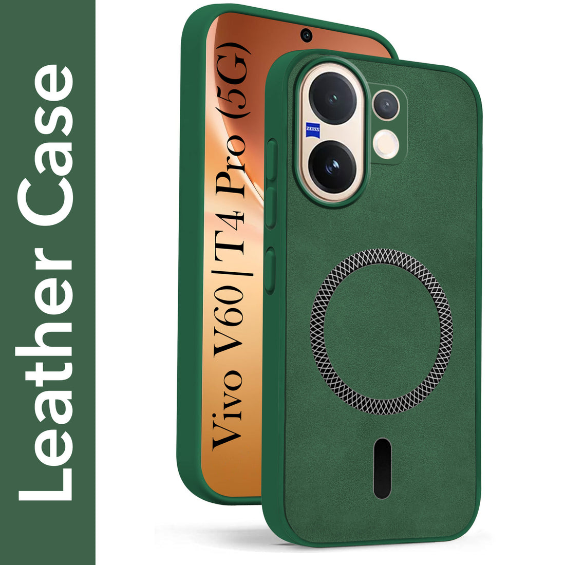 For Vivo V60 | Vivo T4 Pro Back Cover Case Leather Finish (MagSafe Compatible Wireless Charging | Soft Touch | Camera Bump Protection)