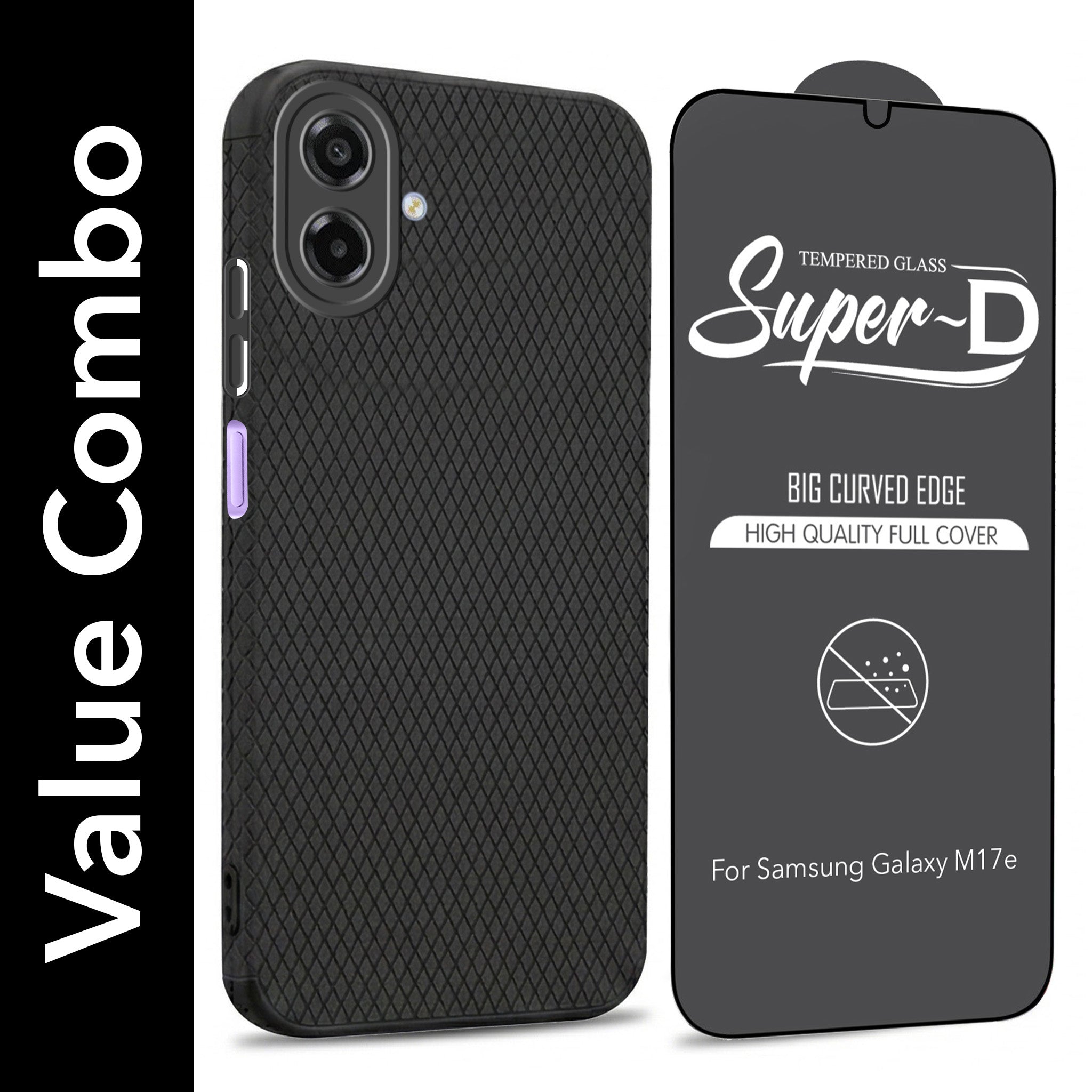 For Samsung Galaxy M17e Combo with Back Cover and 9H Tempered Glass (Liquid Silicone | Camera Protection | Oleophobic Coating Screen Glass)
