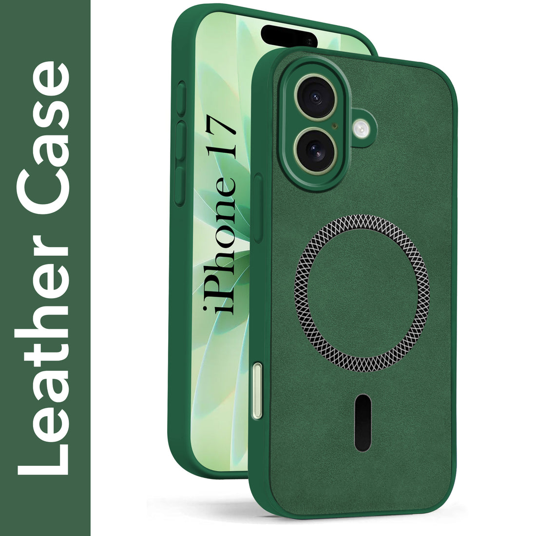 For Apple iPhone 17 Back Cover Case Leather Finish (MagSafe Compatible Wireless Charging | Soft Touch | Camera Bump Protection)