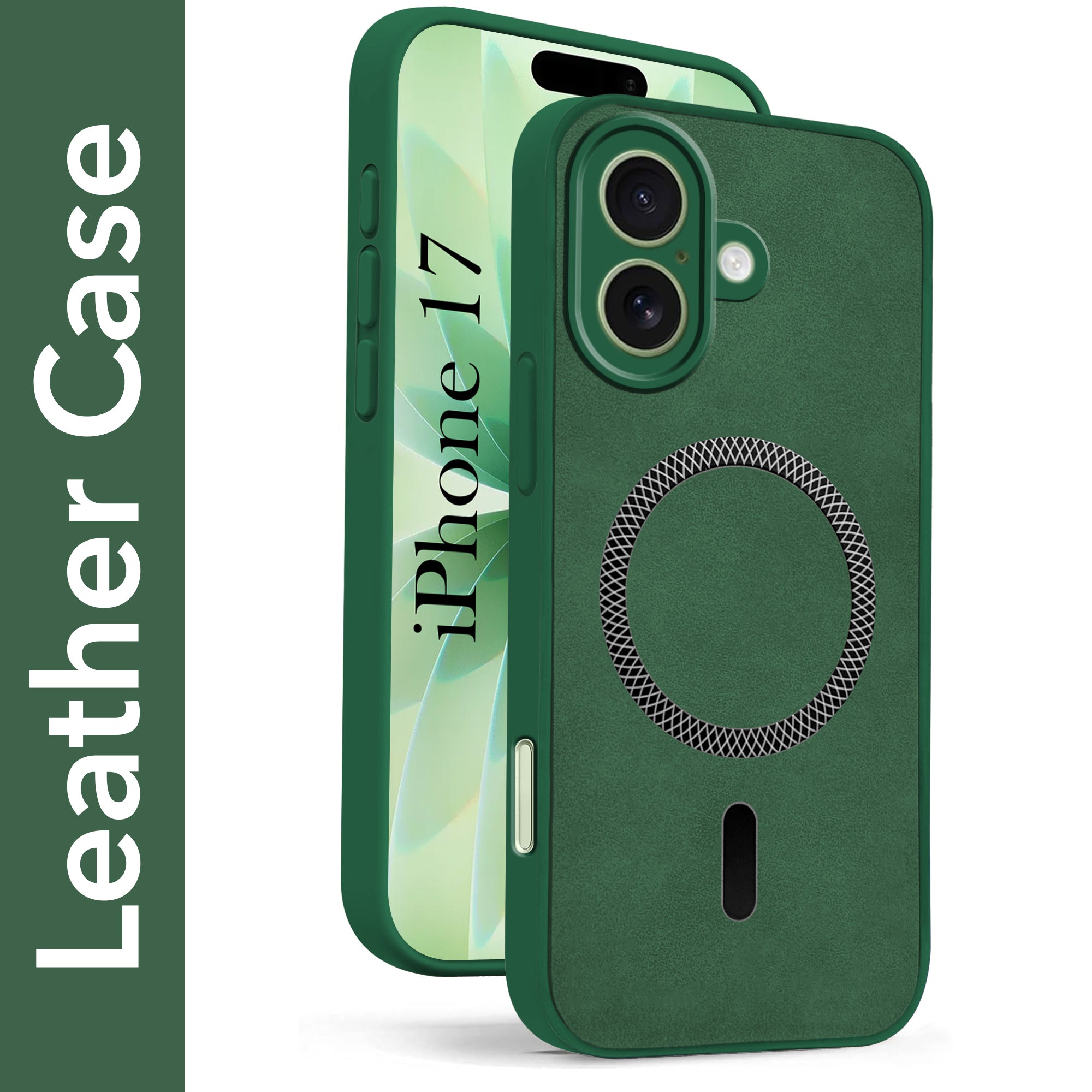 For Apple iPhone 17 Back Cover Case Leather Finish (MagSafe Compatible Wireless Charging | Soft Touch | Camera Bump Protection)