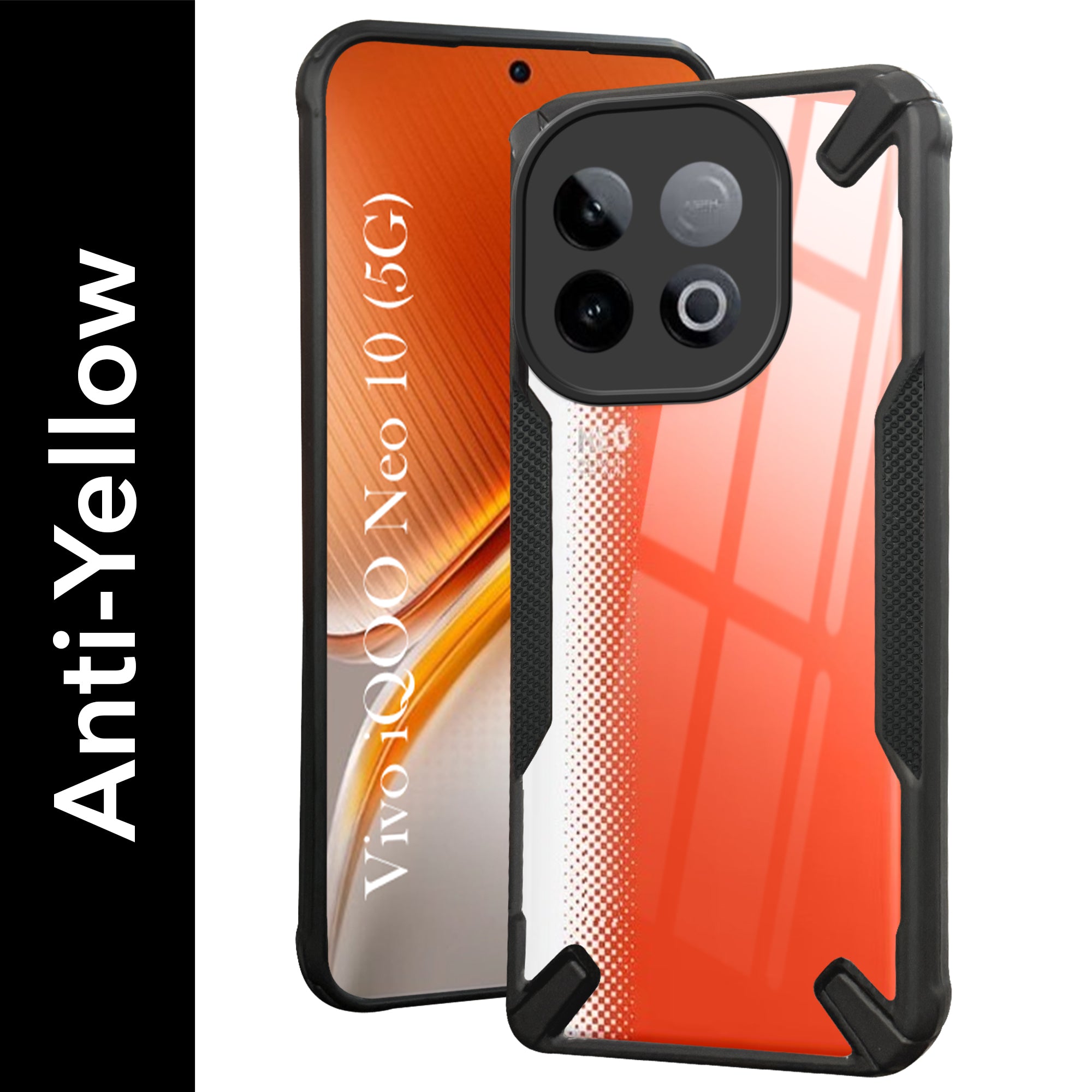 For Vivo iQOO Neo 10 Back Cover Case  (Hybrid Crystal | Ultimate Shockproof Bumpers | Anti Yellow | Rugged Armor | Black )