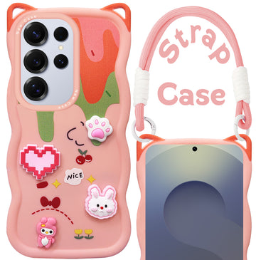 For Samsung Galaxy S25 Ultra Back Case Cover Strap (3D embossed Figures | Strap Holder | 360* Soft Cushion with Camera Bump)