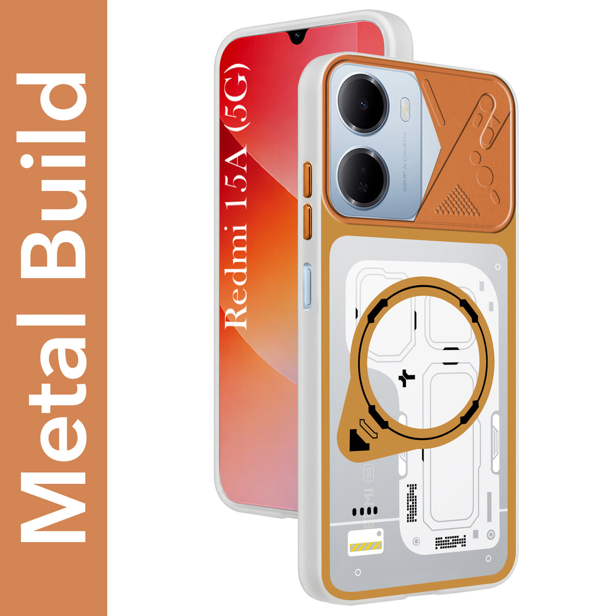 For Redmi 15A Metallic Back Cover Case (Metallic Camera Protection & Buttons | Translucent Milky Shade | Hard Polycarbonate)