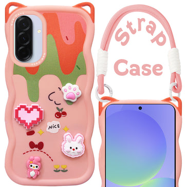 For Samsung Galaxy A36 5G Back Case Cover Strap (3D embossed Figures | Strap Holder | 360* Soft Cushion with Camera Bump)