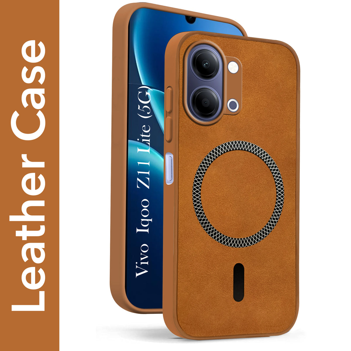 For Vivo iQOO Z11 Lite Back Cover Case Leather Finish (MagSafe Compatible Wireless Charging | Soft Touch | Camera Bump Protection)