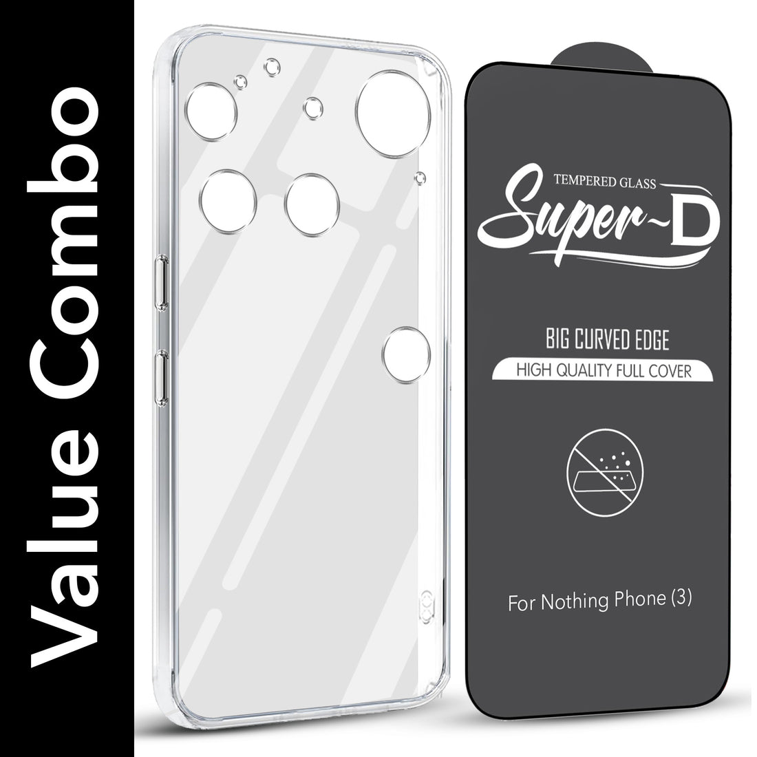 For Nothing Phone 3 Combo with Back Cover and 9H Tempered Glass (Lifetime Anti-Yellow | Sleek Hard Crystal | Oleophobic Coating Screen Glass)
