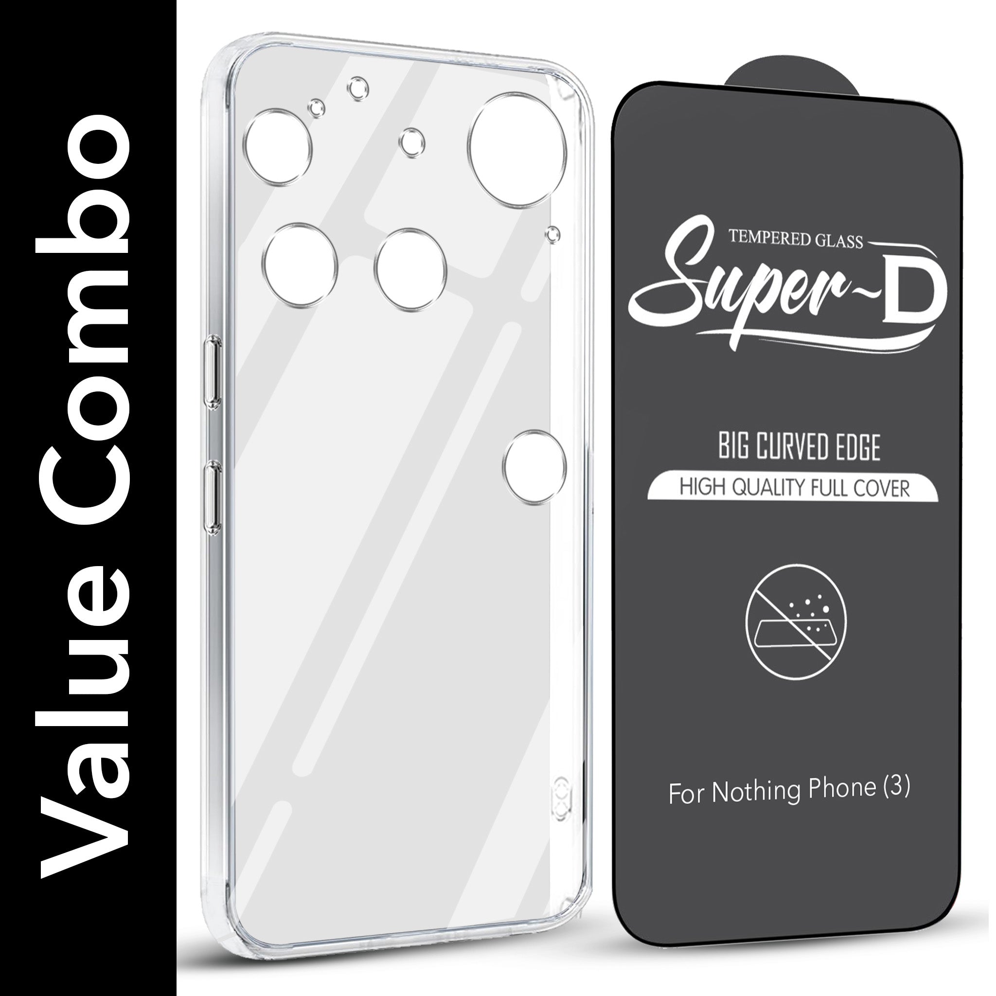 For Nothing Phone 3 Combo with Back Cover and 9H Tempered Glass (Lifetime Anti-Yellow | Sleek Hard Crystal | Oleophobic Coating Screen Glass)