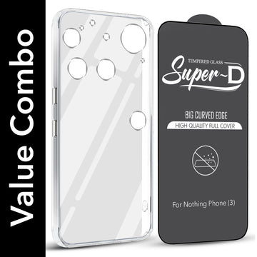 For Nothing Phone 3 Combo with Back Cover and 9H Tempered Glass (Lifetime Anti-Yellow | Sleek Hard Crystal | Oleophobic Coating Screen Glass)