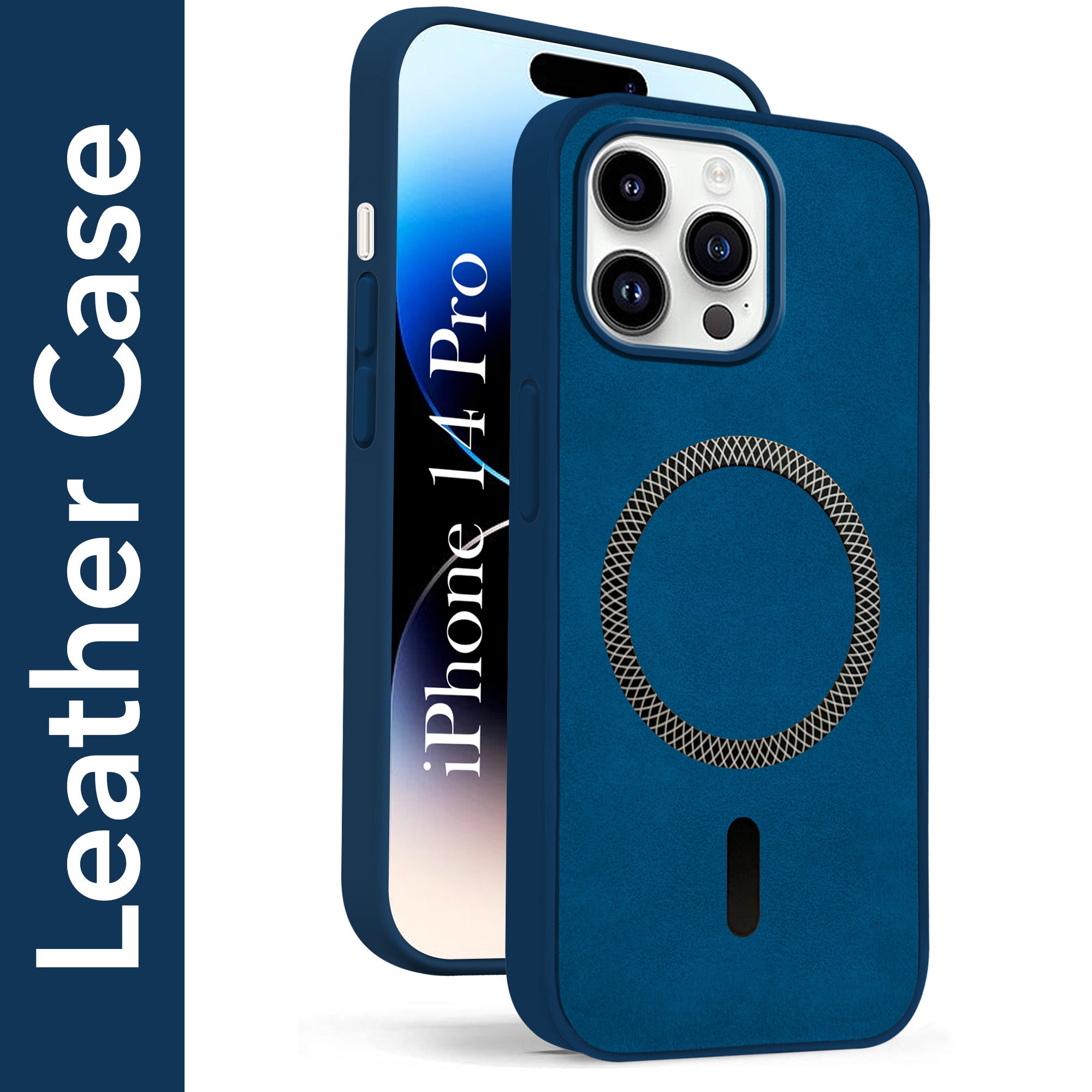 For Apple iPhone 14 Pro Back Cover Case Leather Finish (MagSafe Compatible Wireless Charging | Soft Touch | Camera Bump Protection)