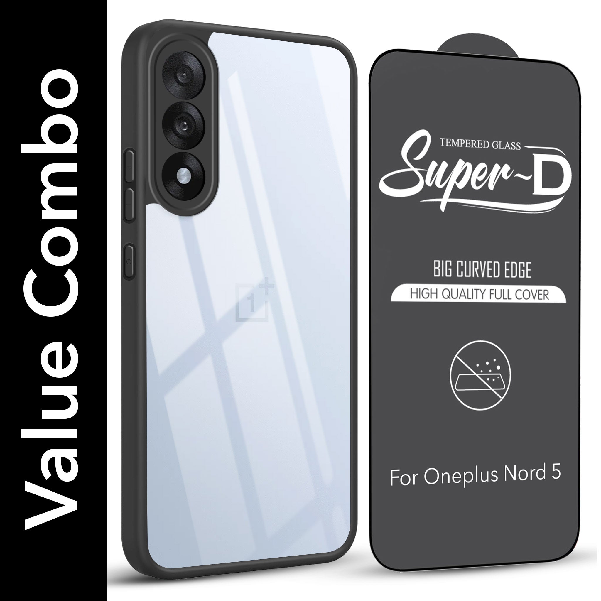For Oneplus Nord 5 Combo with Back Cover and 9H Tempered Glass (Lifetime Anti-Yellow | Crystal Clear Shockproof | Oleophobic Coating Screen Glass)
