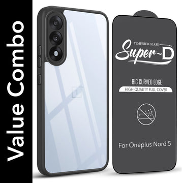 For Oneplus Nord 5 Combo with Back Cover and 9H Tempered Glass (Lifetime Anti-Yellow | Crystal Clear Shockproof | Oleophobic Coating Screen Glass)