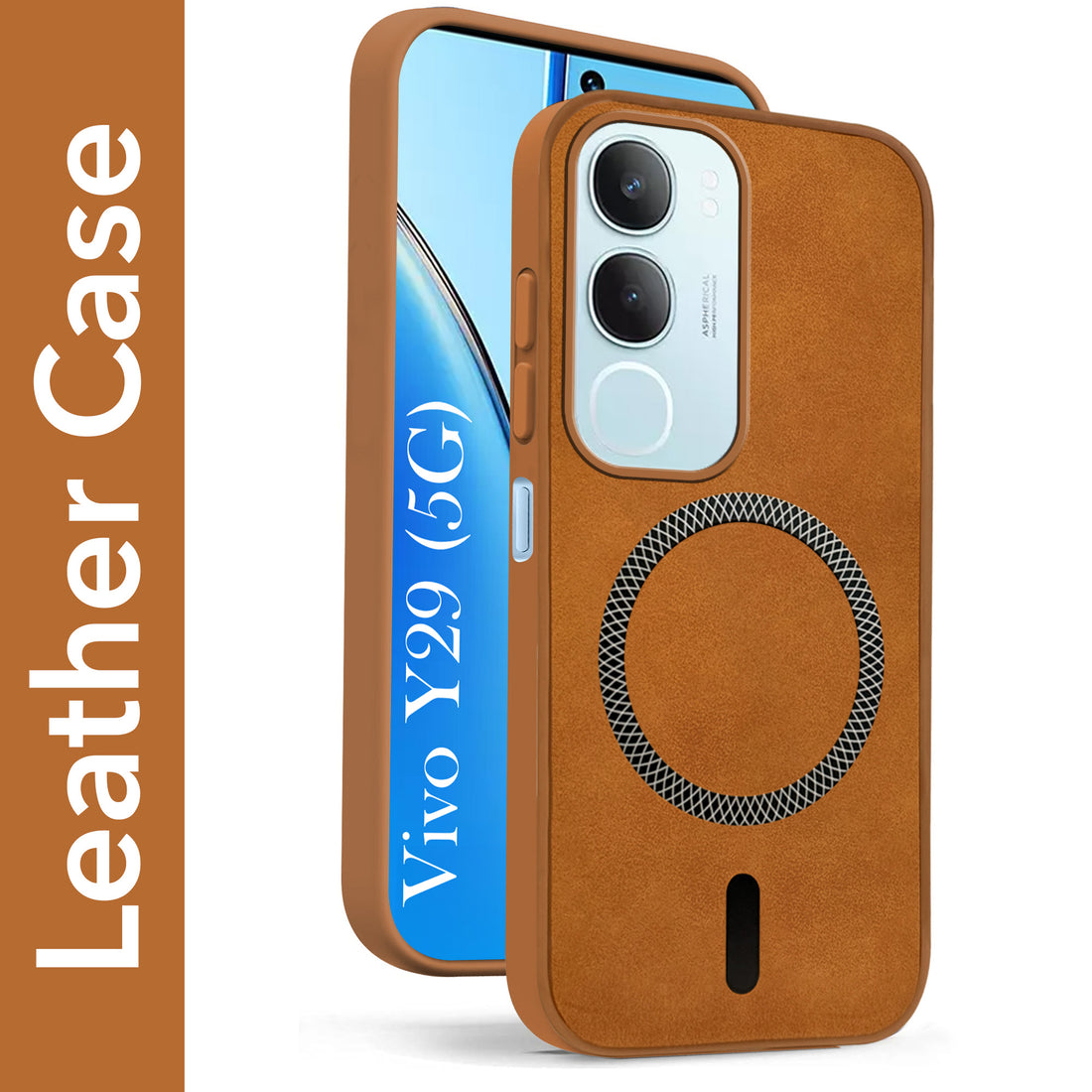 For Vivo Y29 Back Cover Case Leather Finish (MagSafe Compatible Wireless Charging | Soft Touch | Camera Bump Protection)