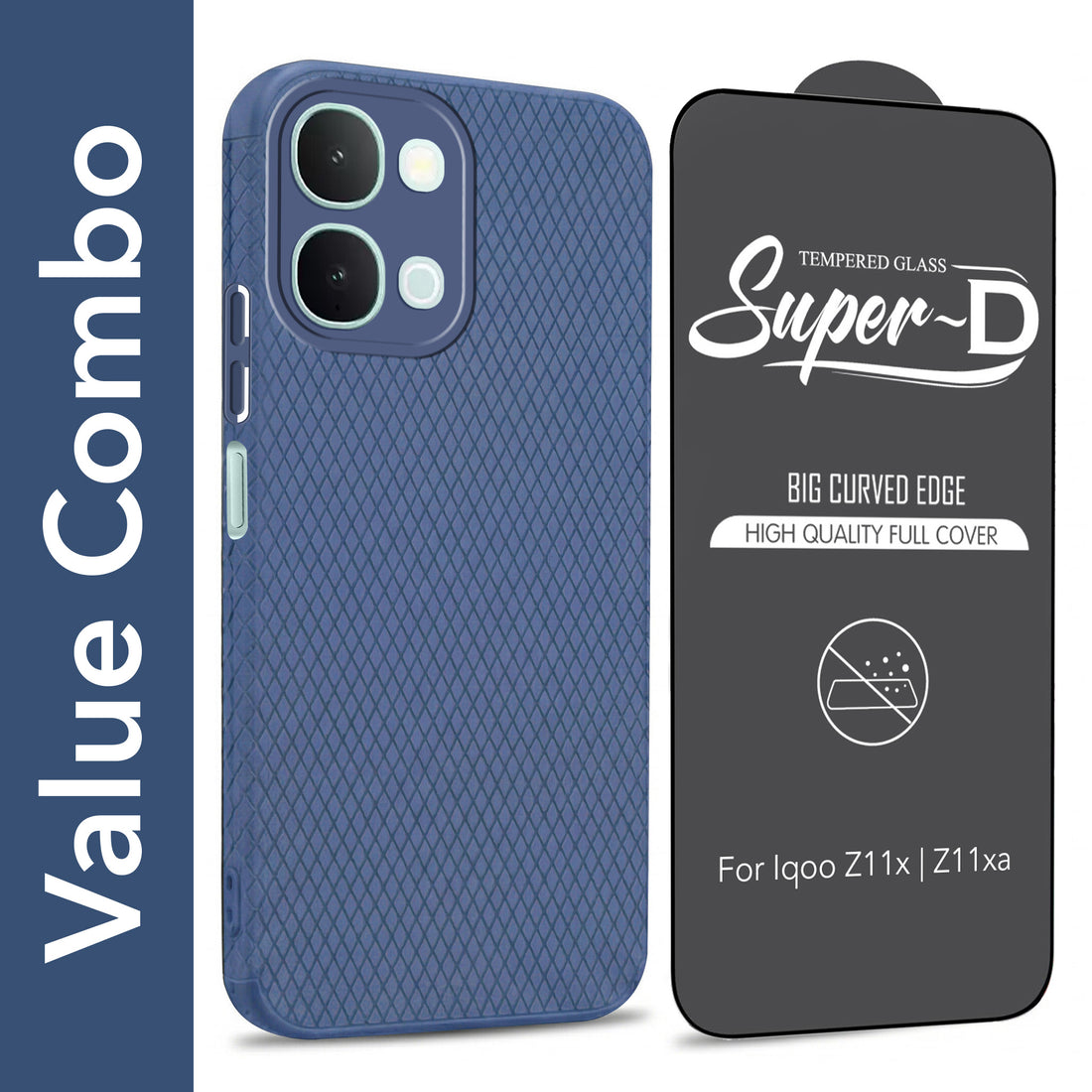 For iQOO Z11x | iQOO Z11xa Combo with Back Cover and 9H Tempered Glass (Liquid Silicone | Camera Protection | Oleophobic Coating Screen Glass)