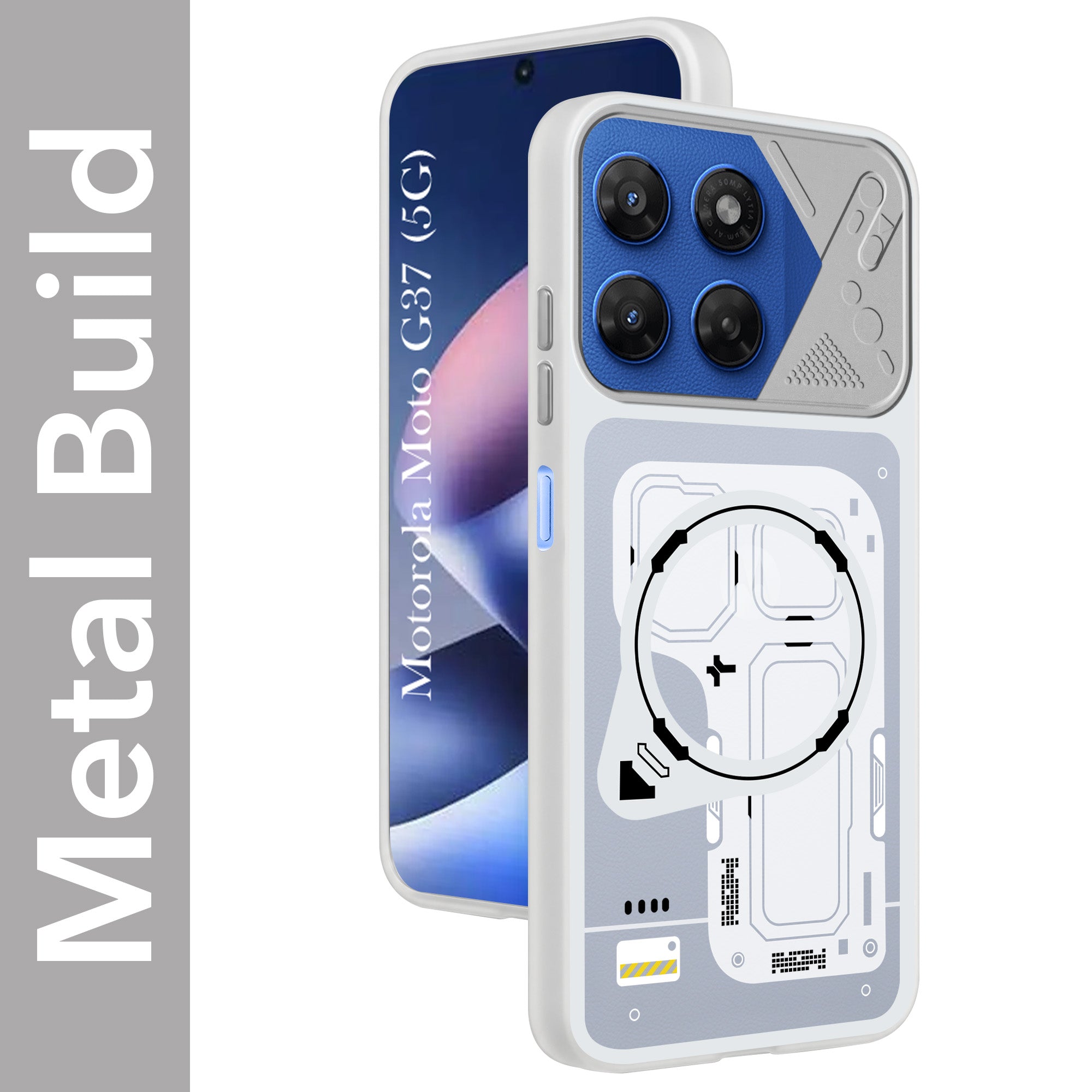 For Motorola Moto G37 Metallic Back Cover Case (Metallic Camera Protection & Buttons | Translucent Milky Shade | Hard Polycarbonate)