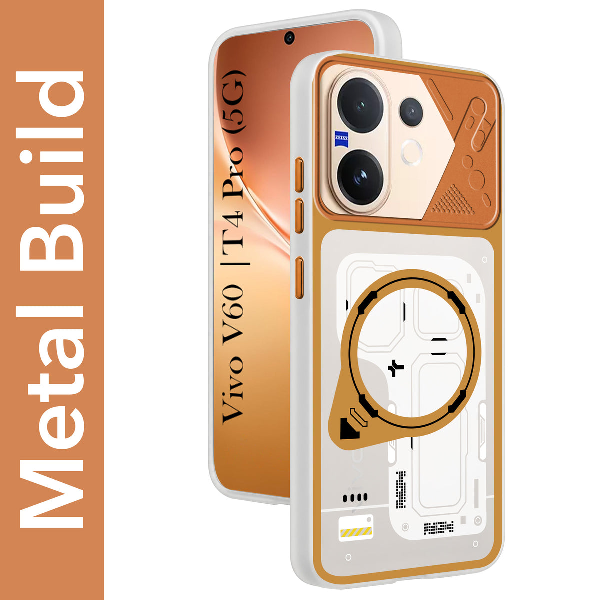 For Vivo V60 | Vivo T4 Pro Metallic Back Cover Case (Metallic Camera Protection & Buttons | Translucent Milky Shade | Hard Polycarbonate)