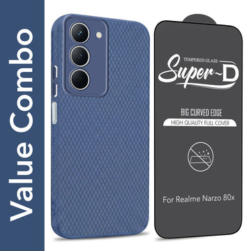 For Realme Narzo 80x Combo with Back Cover and 9H Tempered Glass (Liquid Silicone | Camera Protection | Oleophobic Coating Screen Gla