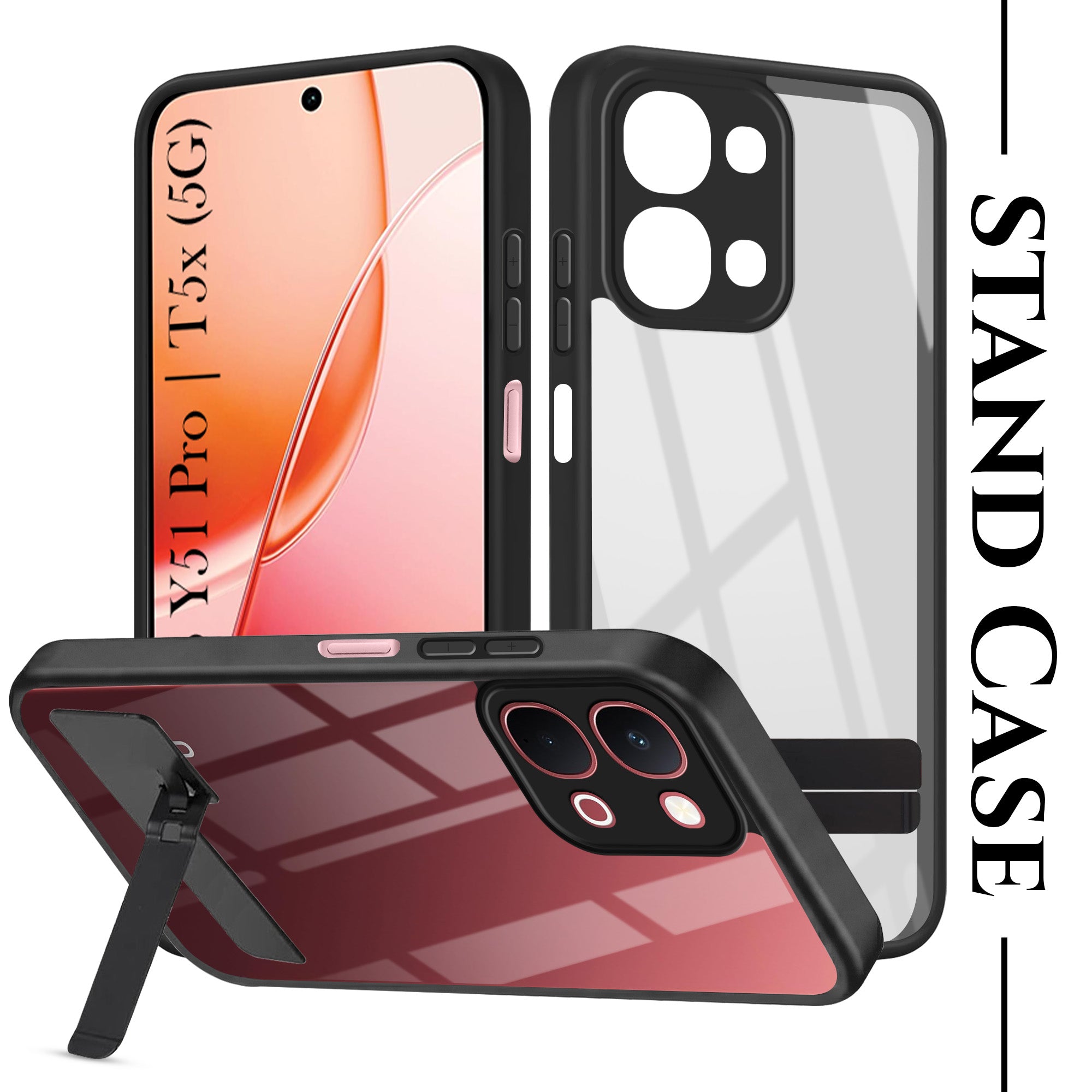 For Vivo Y51 Pro 5G | Vivo T5x Back Cover Case (Built-in Stand | Lifetime Anti Yellow | Kickstand Shockproof | Camera Protection | MagSafe Compatible)