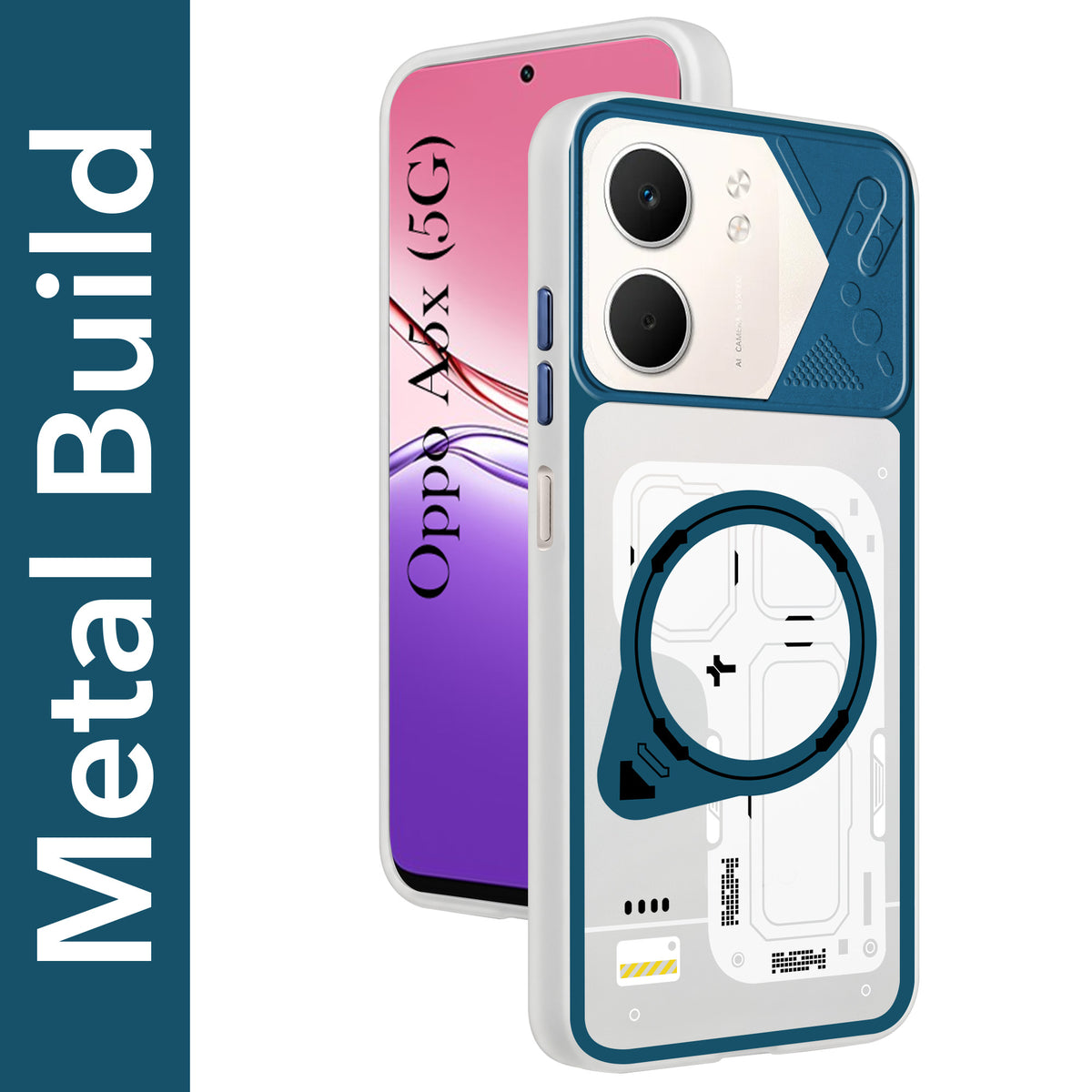 For Oppo A5X Metallic Back Cover Case (Metallic Camera Protection & Buttons | Translucent Milky Shade | Hard Polycarbonate)
