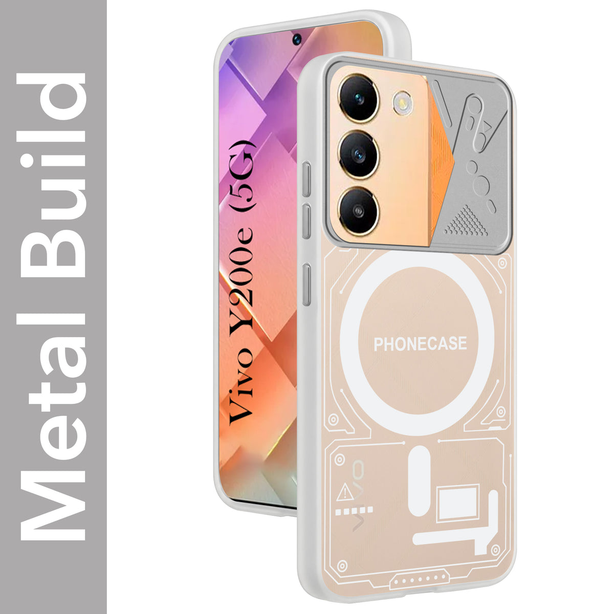 For Vivo Y200e Metallic Back Cover Case (Metallic Camera Protection & Buttons | Translucent Milky Shade | Hard Polycarbonate)