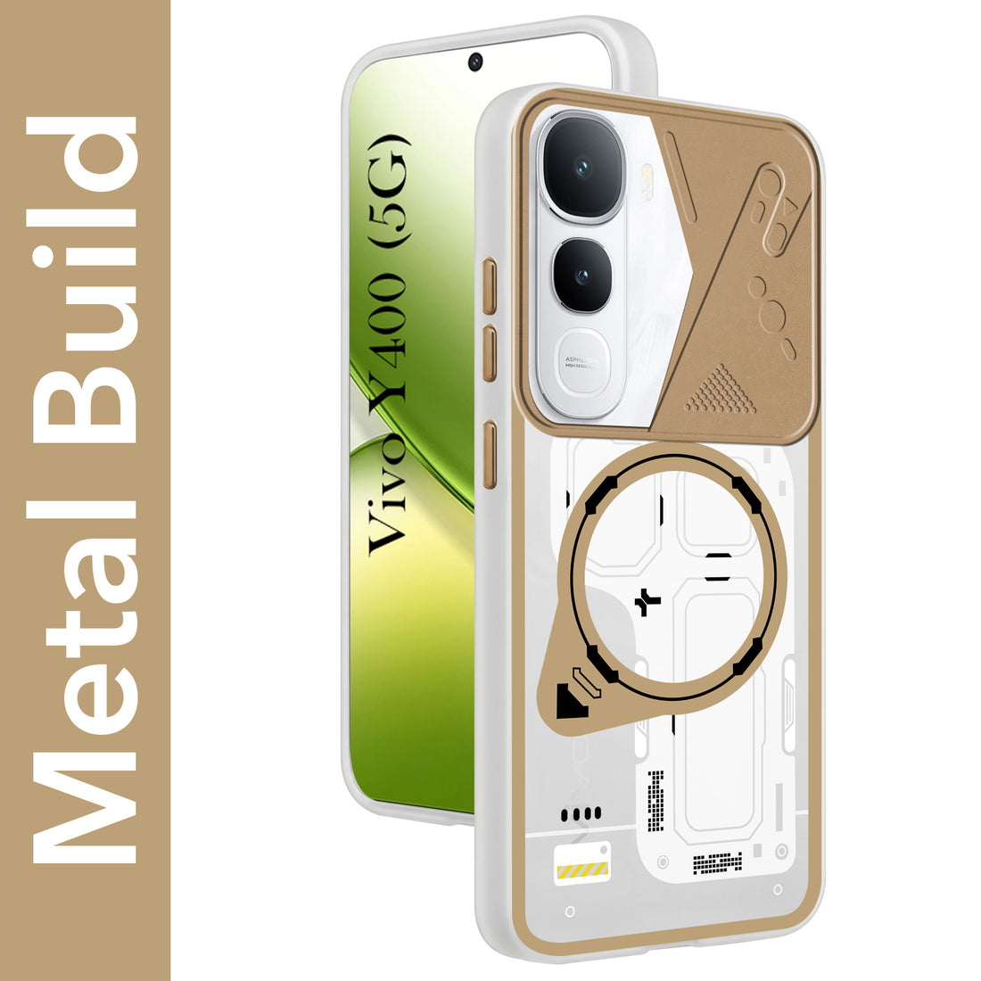 For Vivo Y400 Metallic Back Cover Case (Metallic Camera Protection & Buttons | Translucent Milky Shade | Hard Polycarbonate)