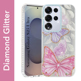 For Samsung Galaxy S25 Ultra Back Cover Case (Luxury Floral Glitter Cute Butterfly | Diamond Studded Camera Bump | Girls & Women Design)