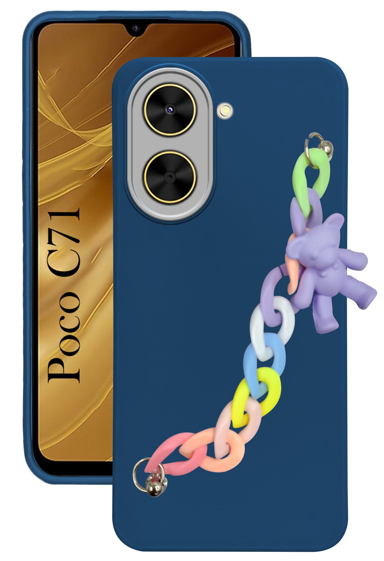 For Poco C71 Back Cover Case( Wrist Hanging Chain | Teddy Bracelet Charms | Dual Color Matte Finish | Full Camera Protection | Sleek and Professional)