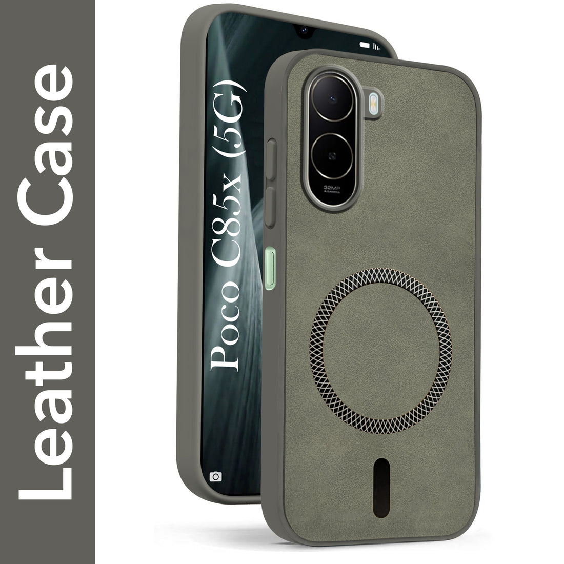 For Poco C85x 5G Back Cover Case Leather Finish (MagSafe Compatible Wireless Charging | Soft Touch | Camera Bump Protection) (Copy)