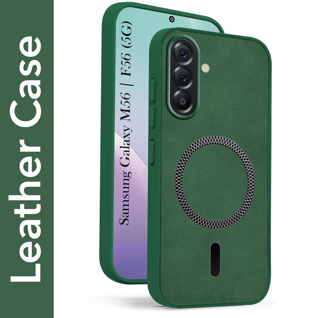 For Samsung Galaxy M56 | Samsung Galaxy F56 Back Cover Case Leather Finish (MagSafe Compatible Wireless Charging | Soft Touch | Camera Bump Protection)