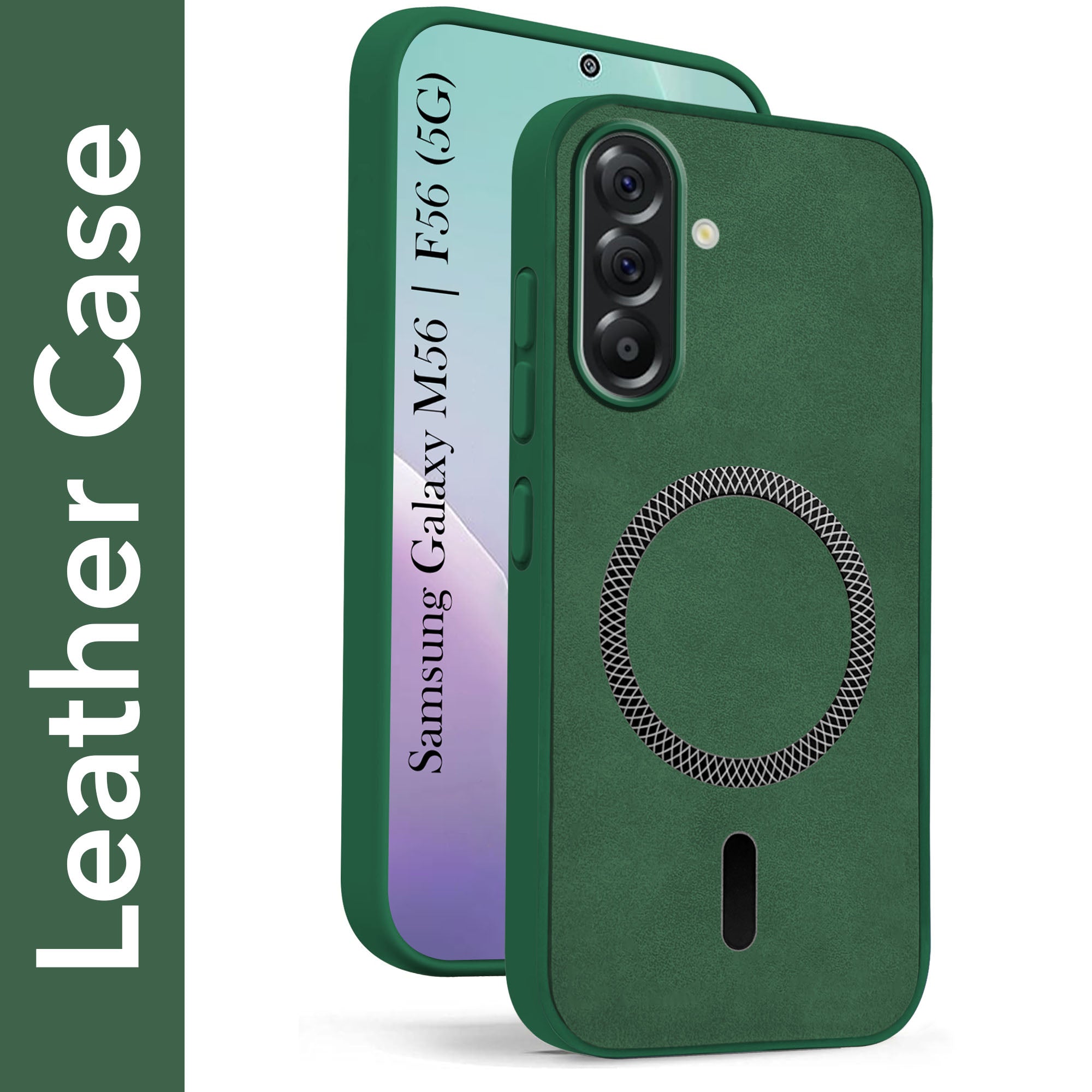 For Samsung Galaxy M56 | Samsung Galaxy F56 Back Cover Case Leather Finish (MagSafe Compatible Wireless Charging | Soft Touch | Camera Bump Protection)