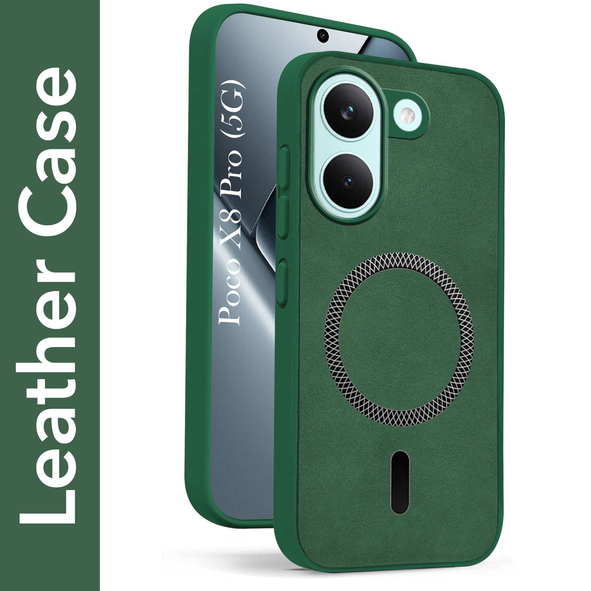 For Poco X8 Pro Back Cover Case Leather Finish (MagSafe Compatible Wireless Charging | Soft Touch | Camera Bump Protection)