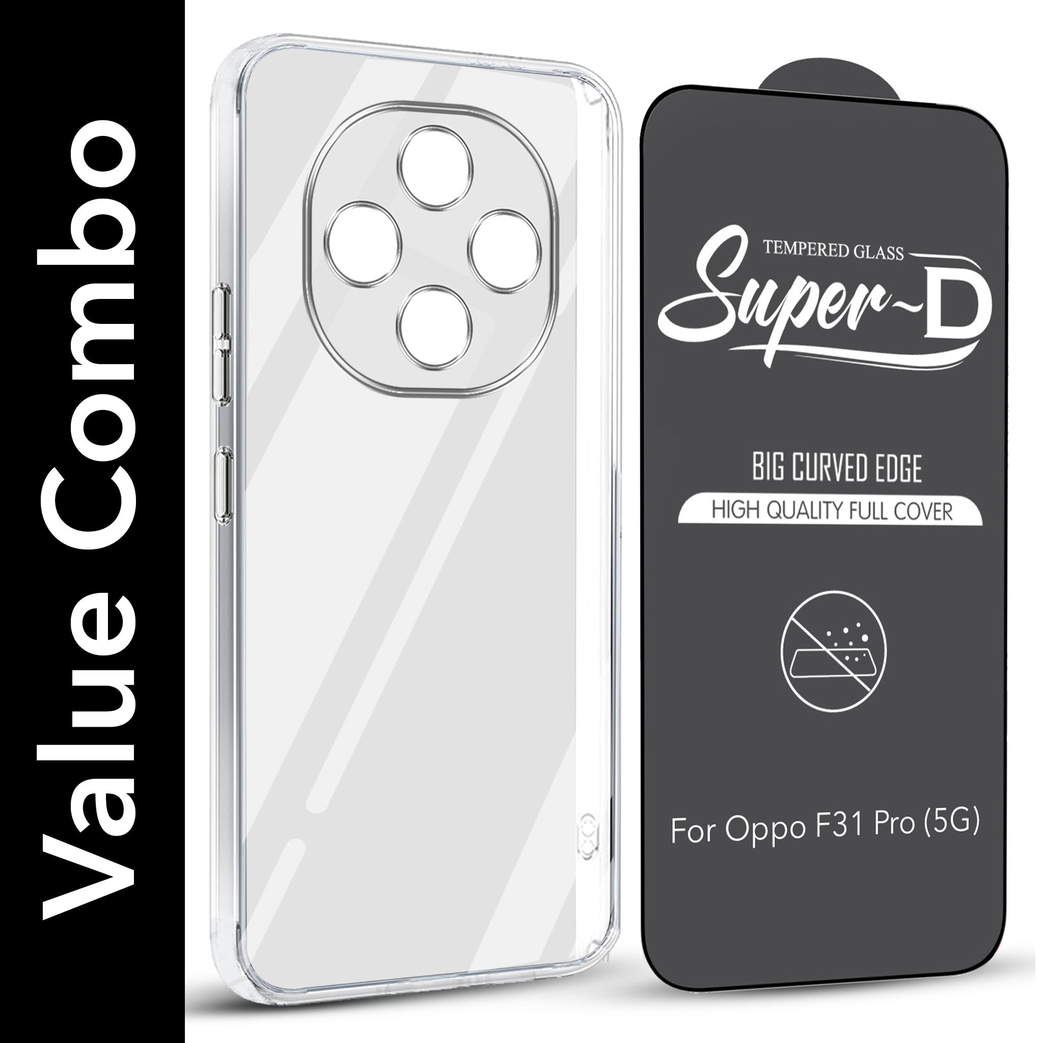 For Oppo F31 Pro Combo with Back Cover and 9H Tempered Glass (Lifetime Anti-Yellow | Sleek Hard Crystal | Oleophobic Coating Screen Glass)