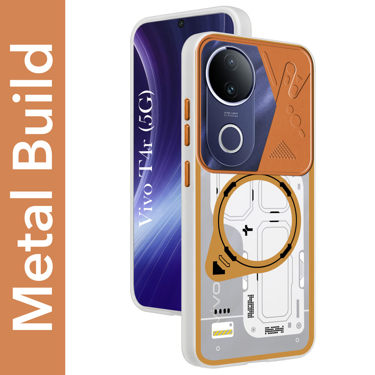 For Vivo T4R Metallic Back Cover Case (Metallic Camera Protection & Buttons | Translucent Milky Shade | Hard Polycarbonate)