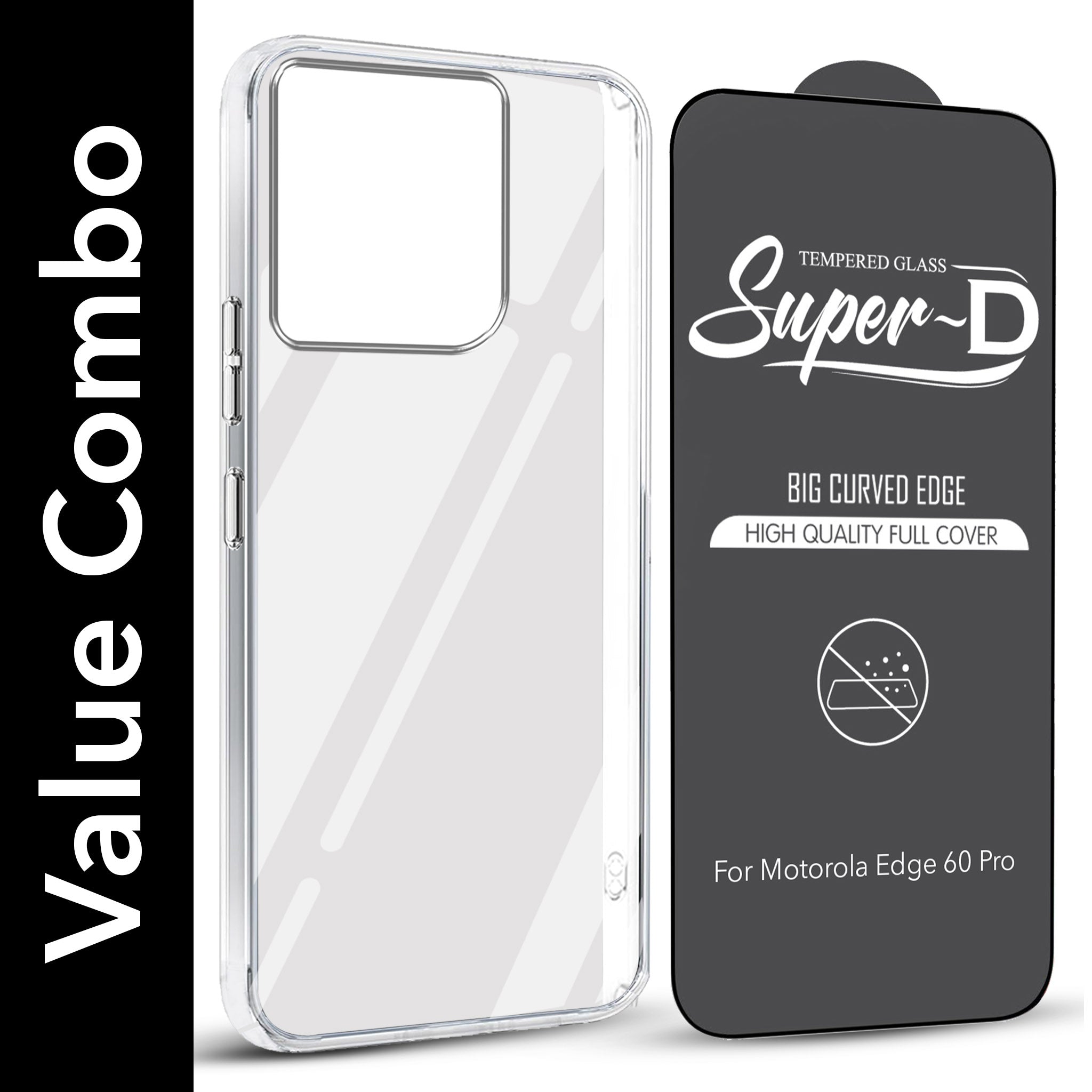 For Motorola Moto Edge 60 Pro Combo with Back Cover and 9H Tempered Glass (Lifetime Anti-Yellow | Sleek Hard Crystal | Oleophobic Coating Screen Glass)