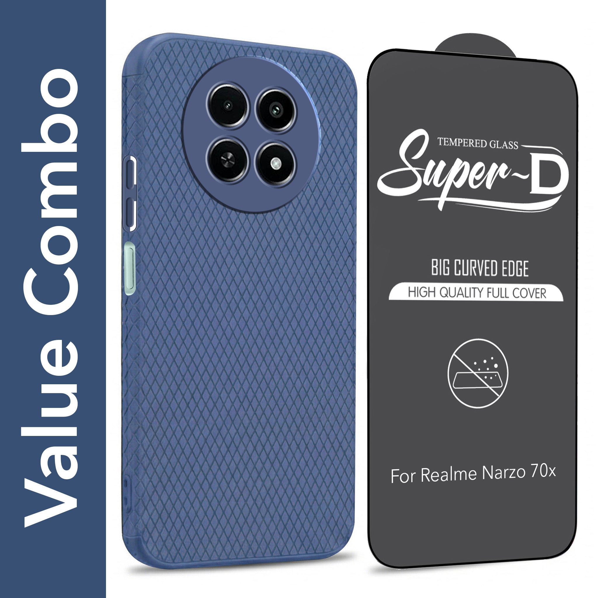 For Realme Narzo 70x 5G Combo with Back Cover and 9H Tempered Glass (Liquid Silicone | Camera Protection | Oleophobic Coating Screen Glass)