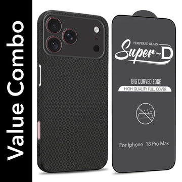 For Apple iPhone 18 Pro Max Combo with Back Cover and 9H Tempered Glass (Liquid Silicone | Camera Protection | Oleophobic Coating Screen Glass)