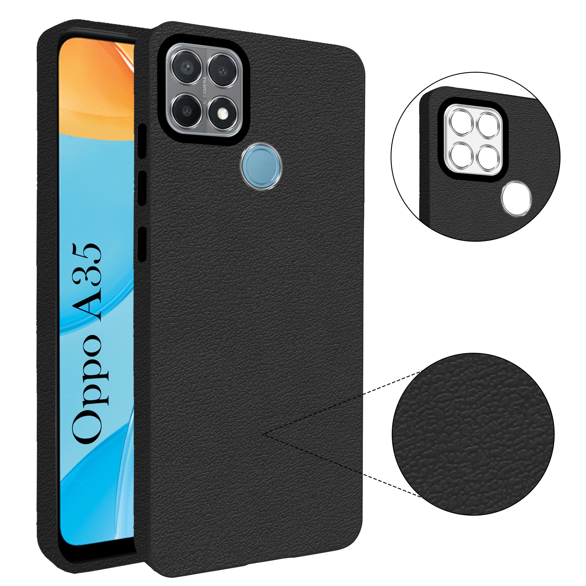 For Oppo A35 Back Cover Case (Glass Like Camera Protection | Leather Feel | Minimalist Professional Grip)