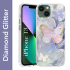 For Apple iPhone 13 Back Cover Case (Luxury Floral Glitter Cute Butterfly | Diamond Studded Camera Bump | Girls & Women Design)