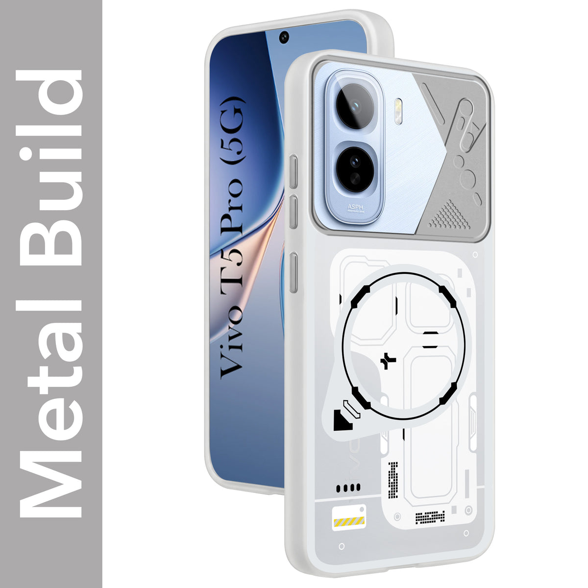 For Vivo T5 Pro 5G Metallic Back Cover Case (Metallic Camera Protection & Buttons | Translucent Milky Shade | Hard Polycarbonate)
