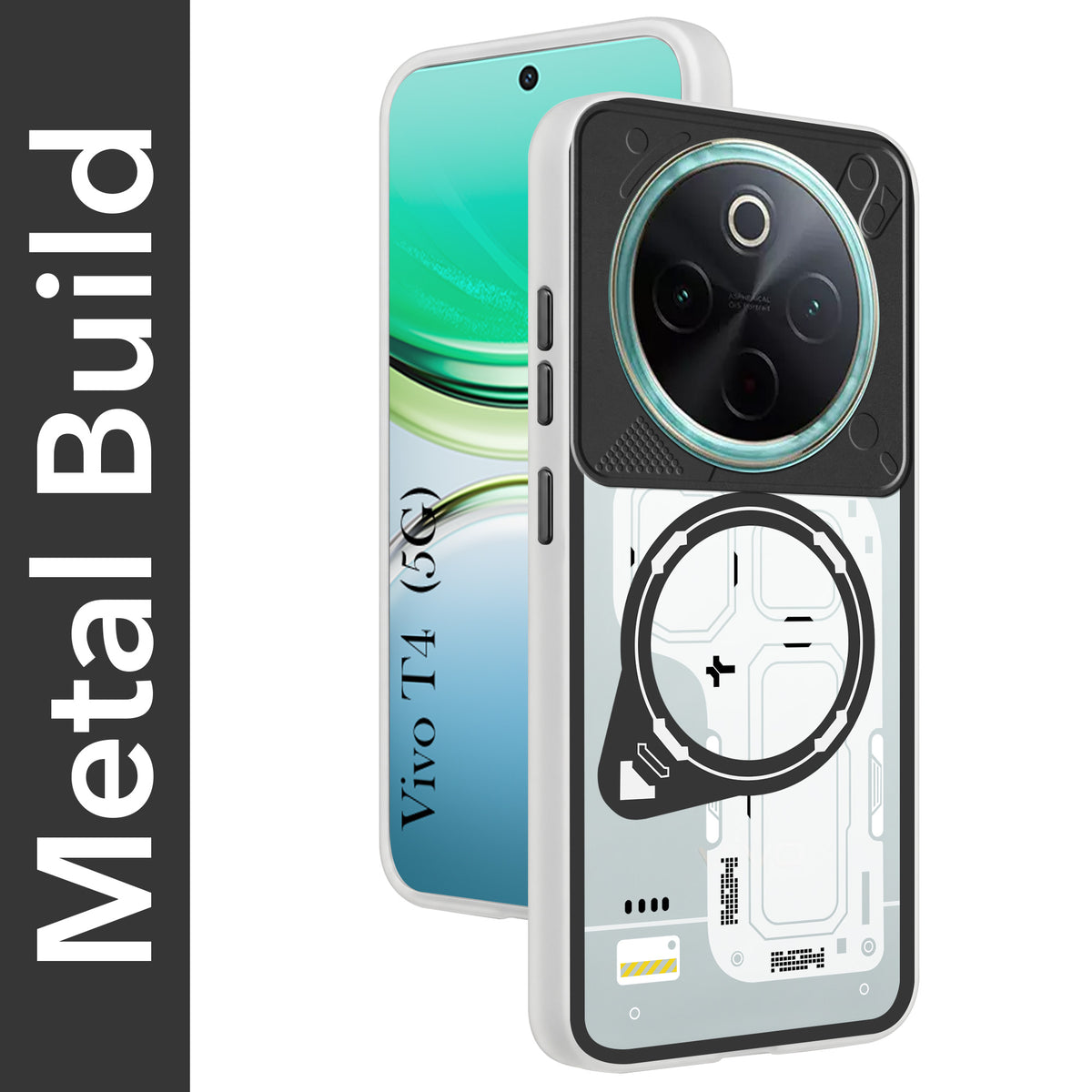 For Vivo T4 Metallic Back Cover Case (Metallic Camera Protection & Buttons | Translucent Milky Shade | Hard Polycarbonate)