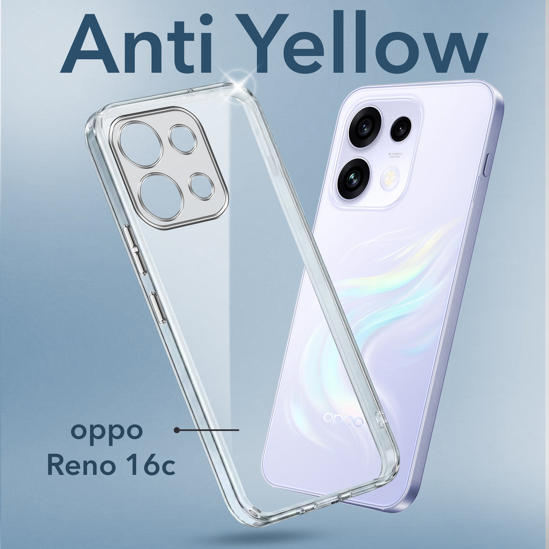 For Oppo Reno 16C 5G Back Cover Case Lifetime Anti-Yellow Clear (Sleek Hard Crystal | Shockproof and Camera Protection)