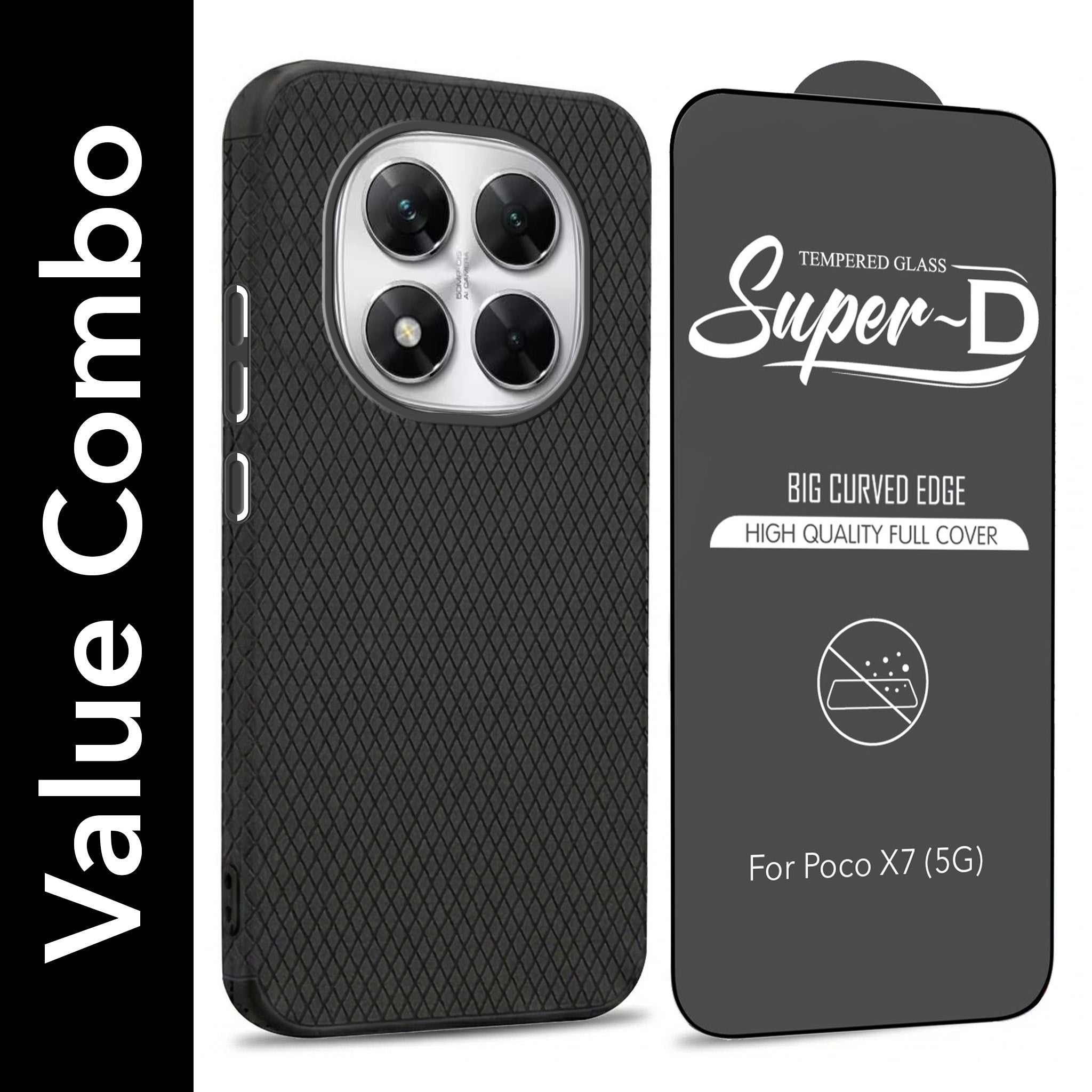 For Xiaomi Poco X7 Combo with Back Cover and 9H Tempered Glass (Liquid Silicone | Camera Protection | Oleophobic Coating Screen Glass)