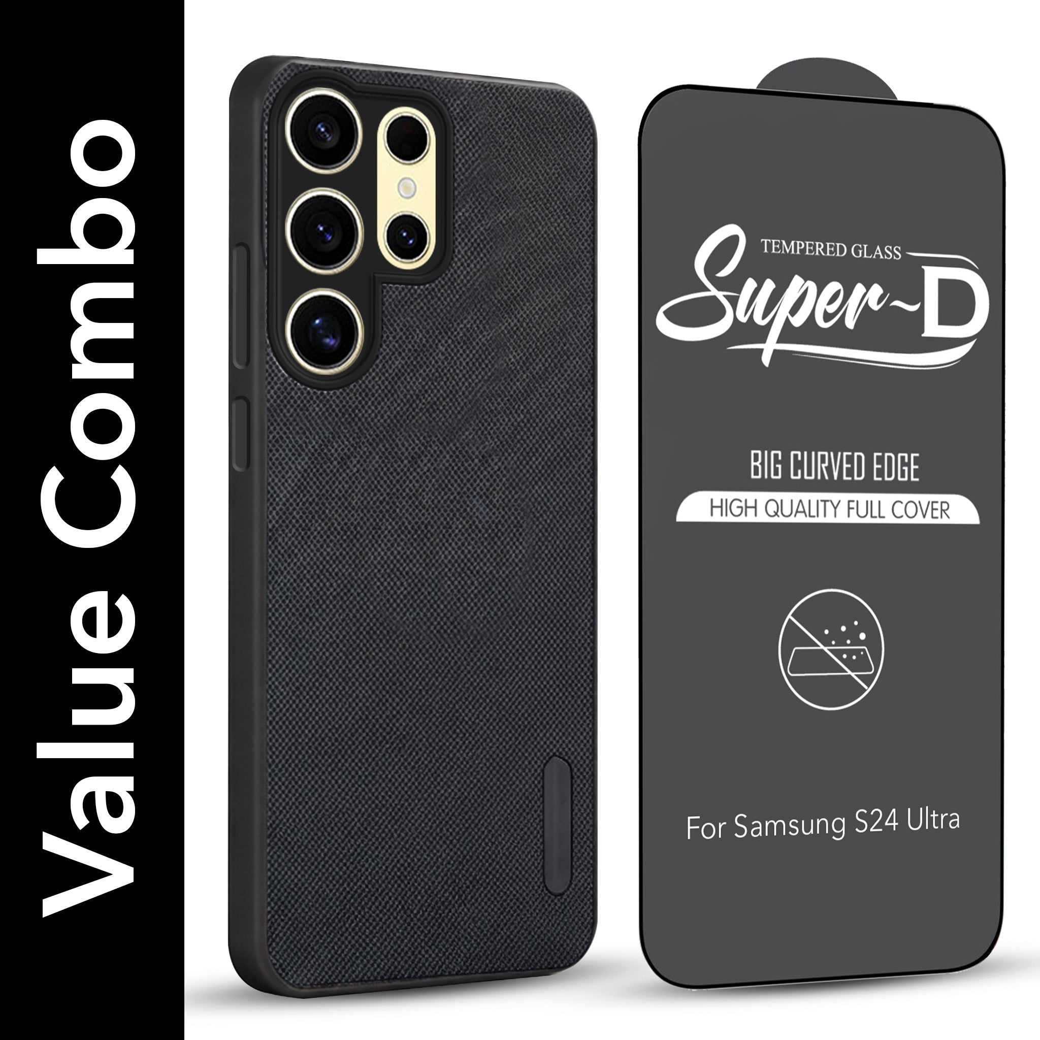 For Samsung Galaxy S24 Ultra Combo (Textured Grip Design | Micro-Fiber Cloth Inside | Oleophobic Coating Screen Glass)