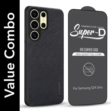 For Samsung Galaxy S24 Ultra Combo (Textured Grip Design | Micro-Fiber Cloth Inside | Oleophobic Coating Screen Glass)