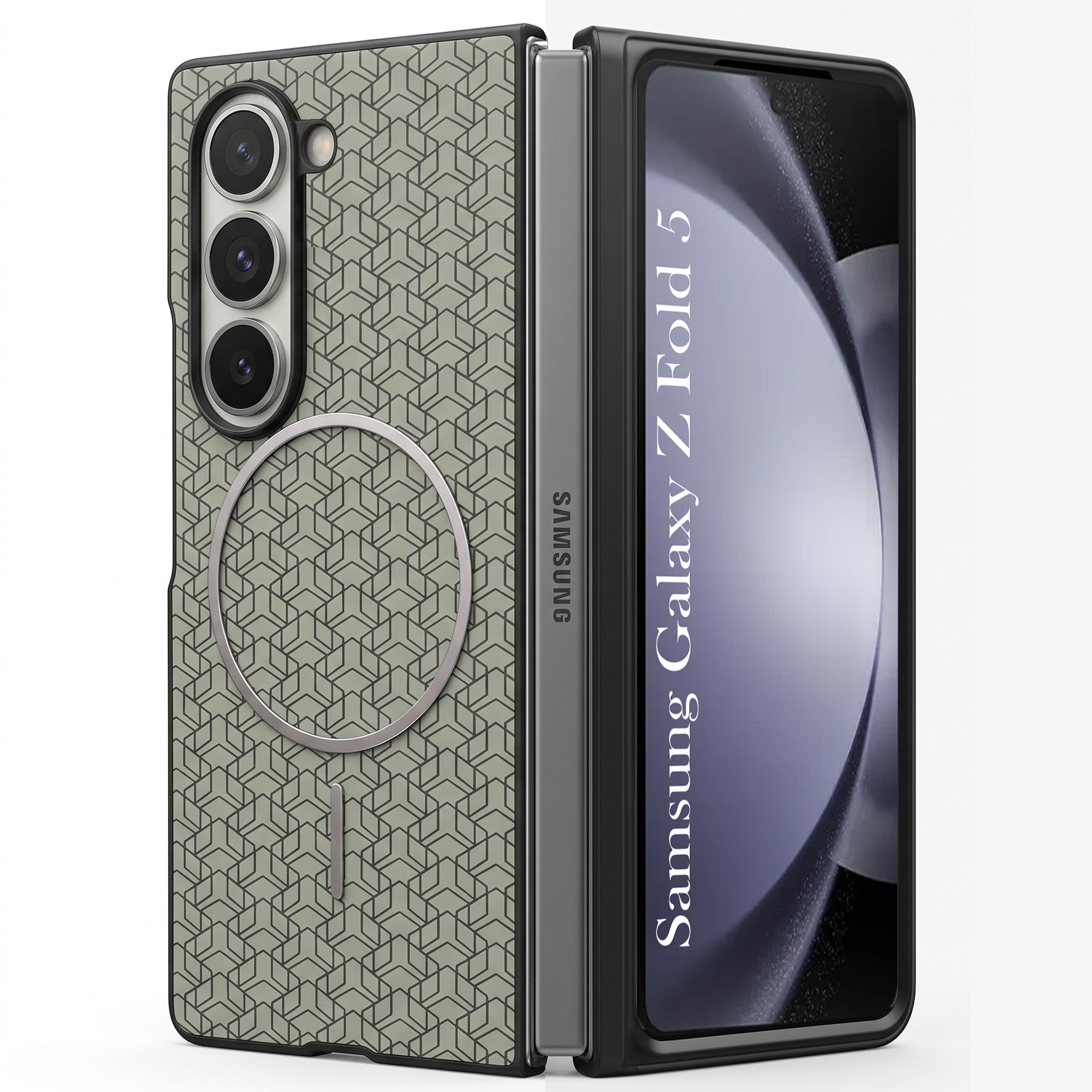 For Samsung Galaxy Z Fold 5 Back Cover Case Leather Finish (MagSafe Wireless Charging Compatible | Inside Microfiber Cloth)