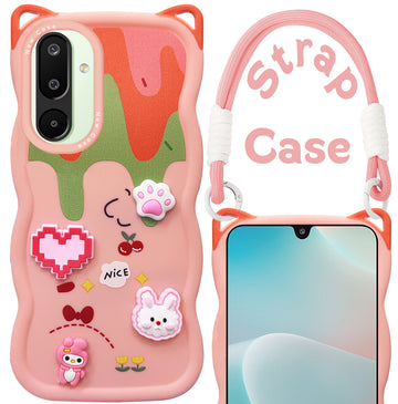 For Samsung Galaxy M16 5G | Samsung Galaxy F16 5G Back Case Cover Strap (3D embossed Figures | Strap Holder | 360* Soft Cushion with Camera Bump)