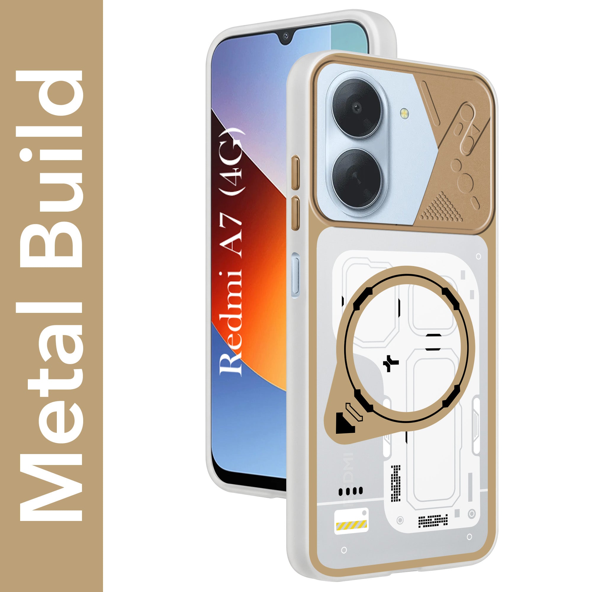 For Redmi A7 4G Metallic Back Cover Case (Metallic Camera Protection & Buttons | Translucent Milky Shade | Hard Polycarbonate)