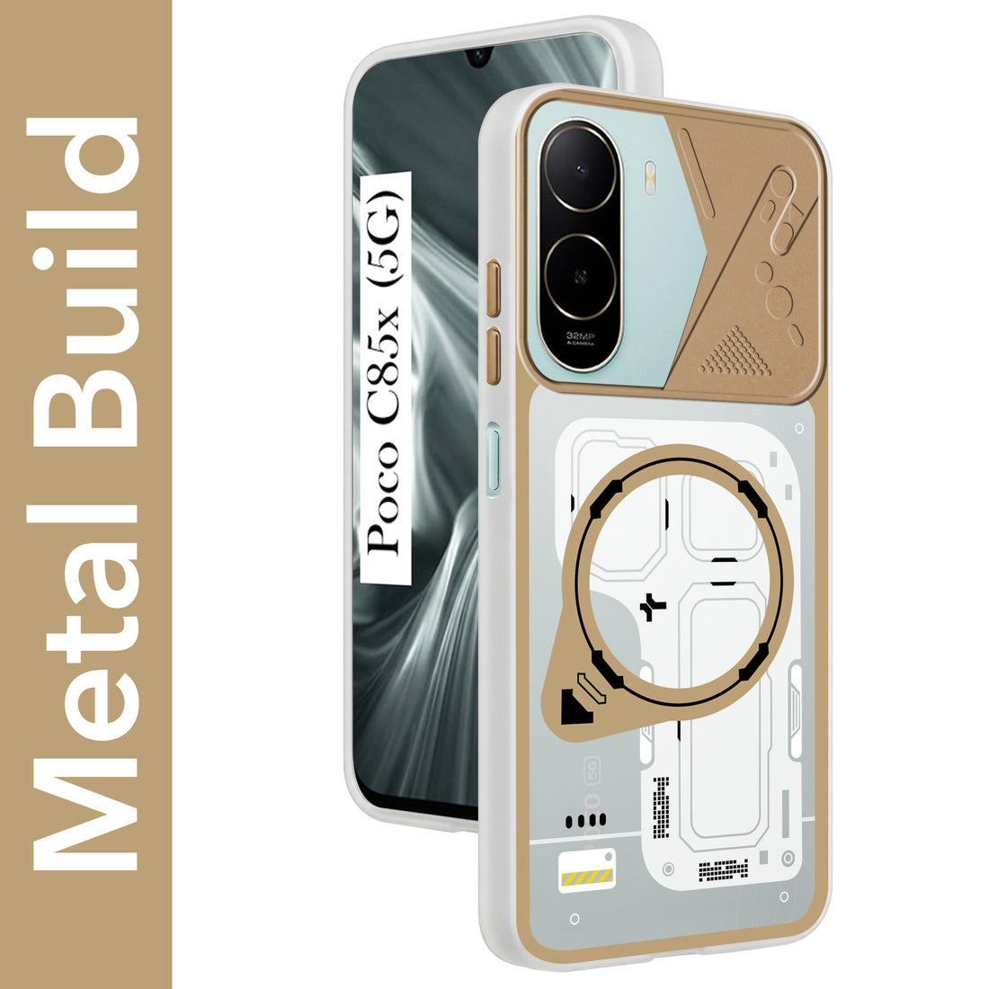 For Poco C85x 5G Metallic Back Cover Case (Metallic Camera Protection & Buttons | Translucent Milky Shade | Hard Polycarbonate)